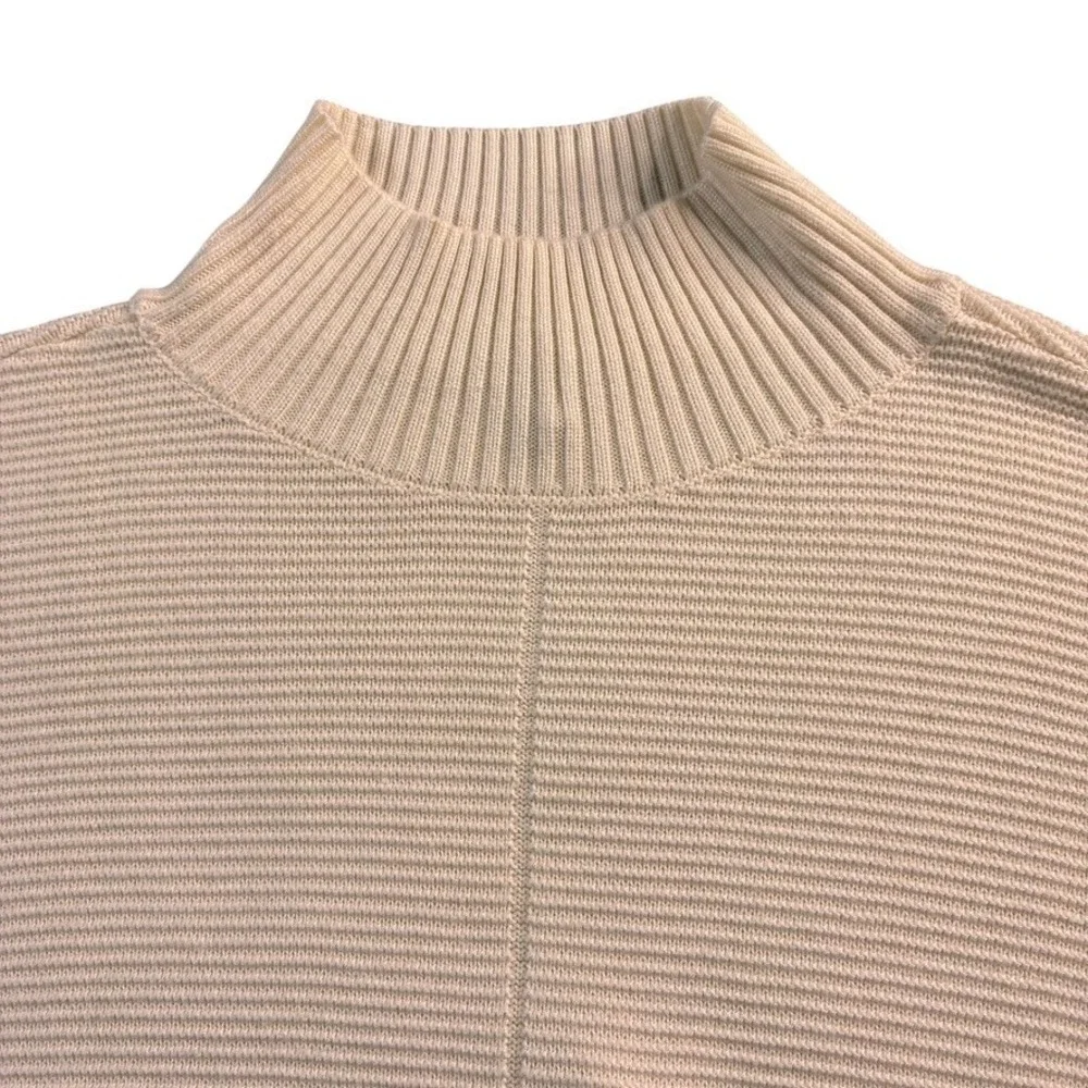 TALBOTS Sweater Women's Size Small Ivory Rib Knit‎ Mock Neck Longer Length  Cozy